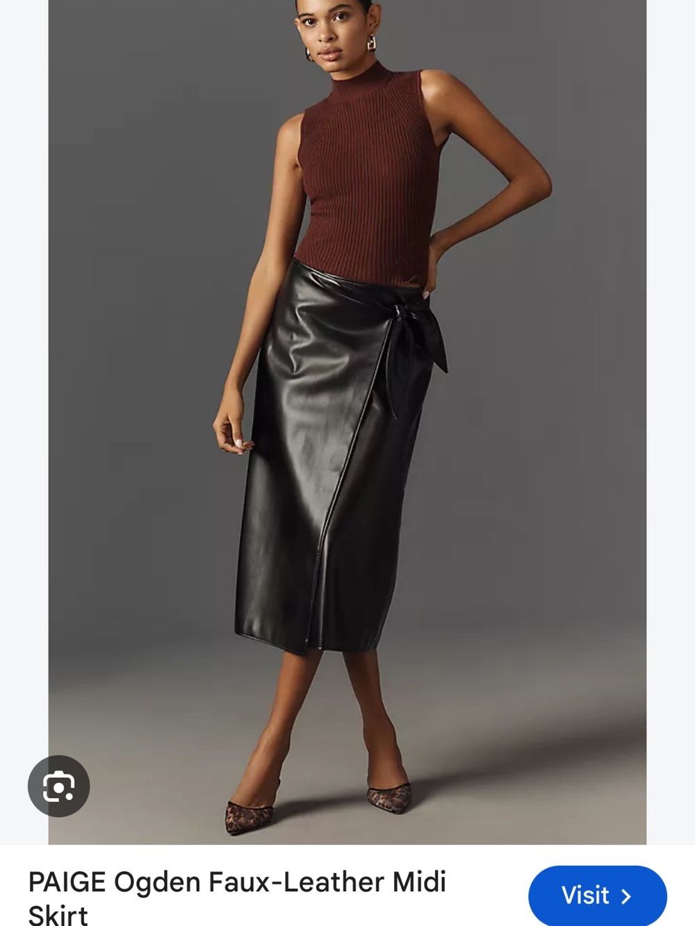 PAIGE Black Faux-Leather Wrap Midi Skirt with Side Tie